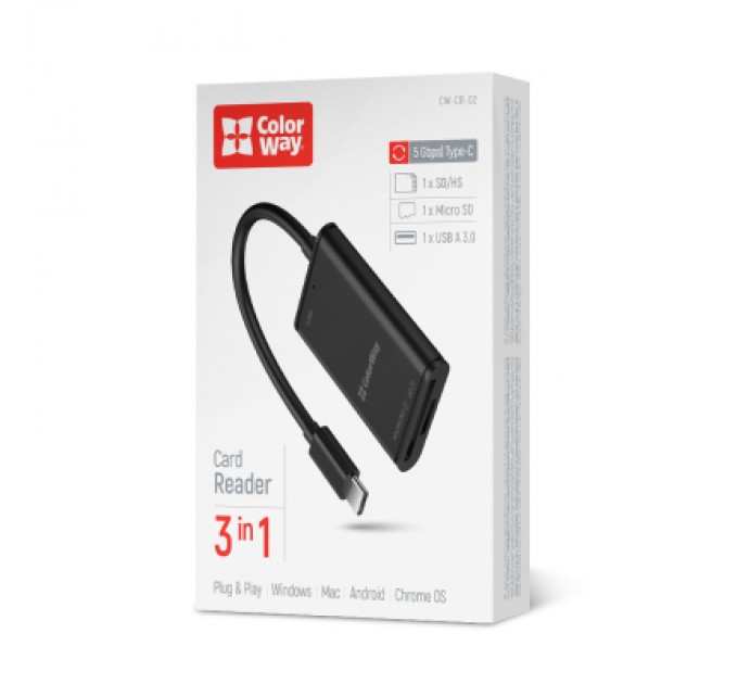 ColorWay Зчитувач флеш-карт ColorWay USB-C to USB 3.0/SD/MicroSD (CW-CR-02)