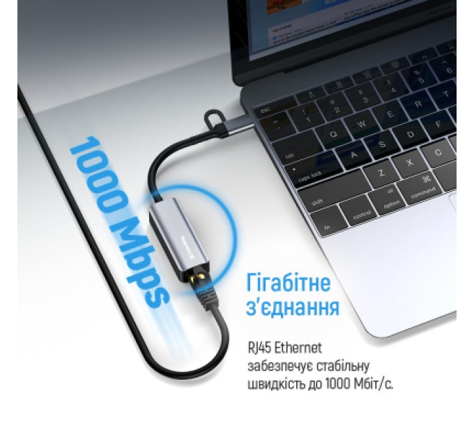 ColorWay Адаптер USB-C + USB A to RJ45 Ethernet 1000Mbps ColorWay (CW-AD-CRG)