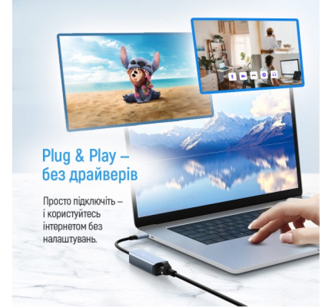 ColorWay Адаптер USB-C + USB A to RJ45 Ethernet 1000Mbps ColorWay (CW-AD-CRG)