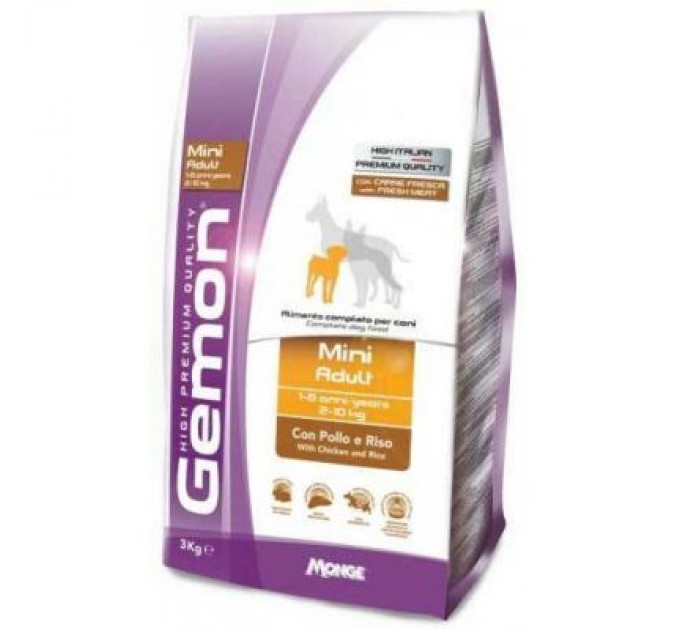 Gemon Сухий корм для собак Gemon Dog Mini adult курка з рисом 3 кг (8009470386050)