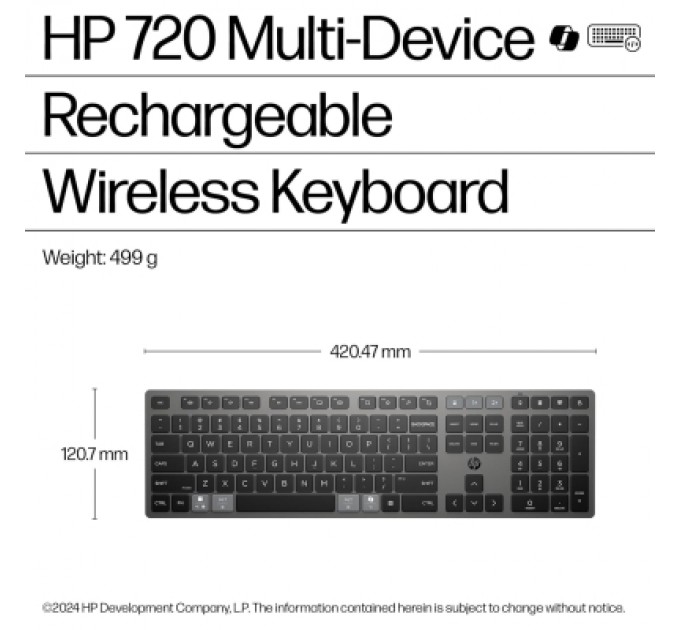 HP Клавіатура HP 720 Multi-Device Rechargeable Wireless/Bluetooth UA Black (9T5B1AA)