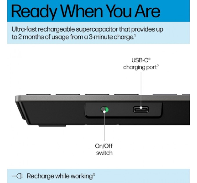 HP Клавіатура HP 720 Multi-Device Rechargeable Wireless/Bluetooth UA Black (9T5B1AA)