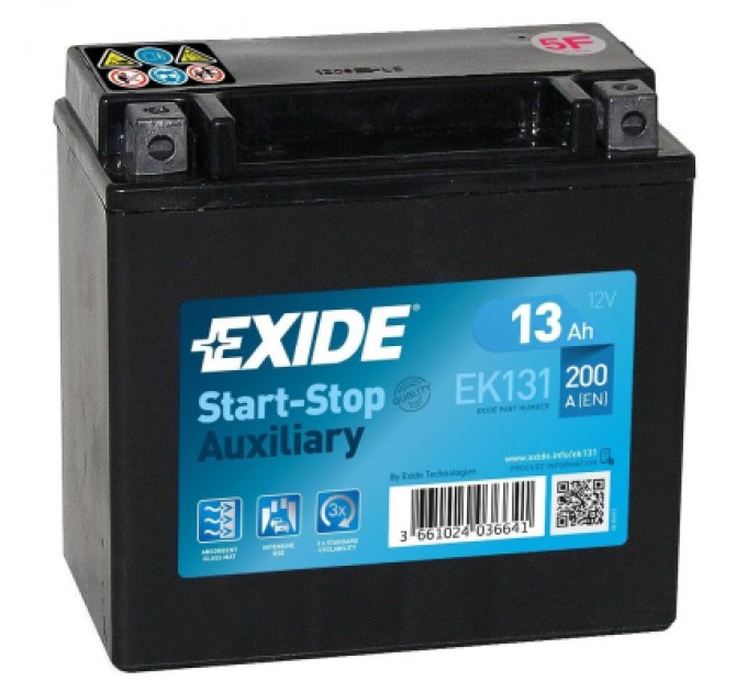 EXIDE Акумулятор автомобільний EXIDE START STOP AUXILIARY 13Ah (+/-) (200CCA) (EK131)