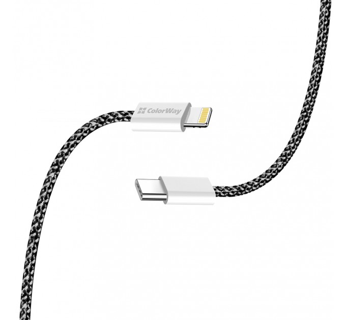ColorWay Кабель ColorWay USB Type-C - Lightning (M/M), (braided cotton) (PD Fast Charging 27W), 2 м, Black (CW-CBPDCL068-BK)