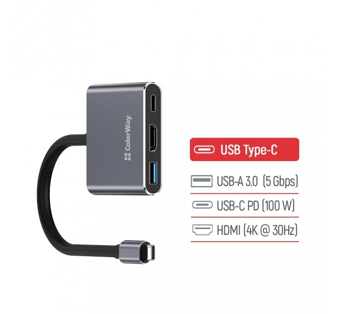 ColorWay USB-хаб СolorWay USB Type-C 3-в-1 (CW-HUB08)