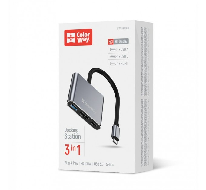 ColorWay USB-хаб СolorWay USB Type-C 3-в-1 (CW-HUB08)