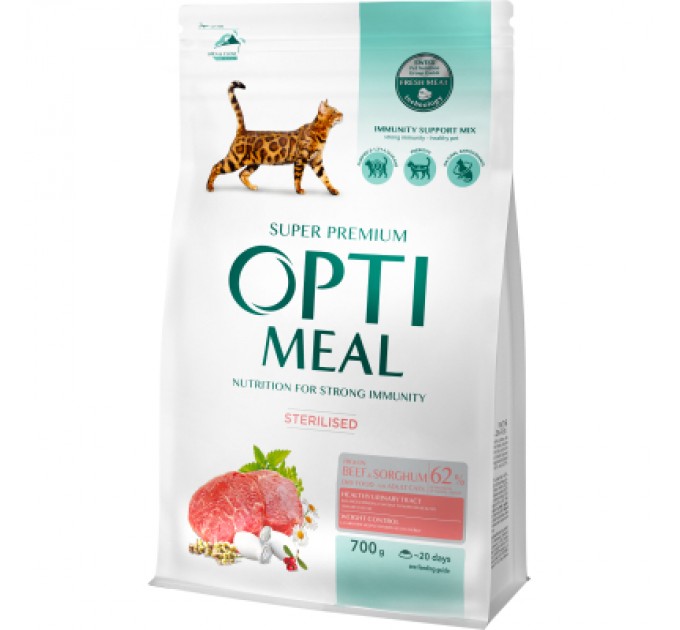 Optimeal Сухий корм для кішок Optimeal для стерилізованих/кастрованих з високим вмістом яловичини та сорго 700 г (4820215369640)