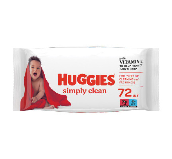 Huggies Дитячі вологі серветки Huggies Simply Clean 72 шт (5029053582238)