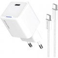 ColorWay Зарядний пристрій ColorWay GaN Mini 30W PD Port PPS USB-C white + cable Type-C (CW-CHS054PDC-WT)