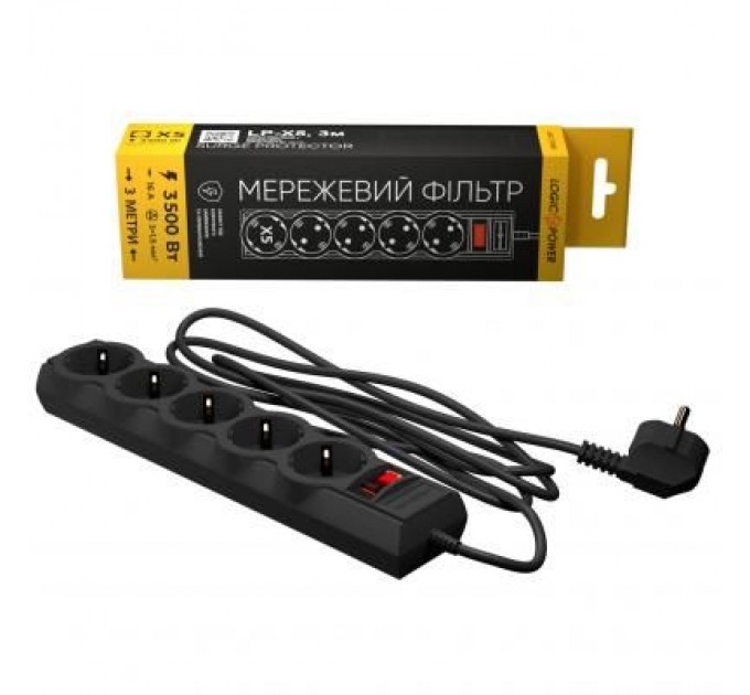 LogicPower Мережевий фільтр живлення LogicPower LP-X5 PREMIUM, 3m black (9584)
