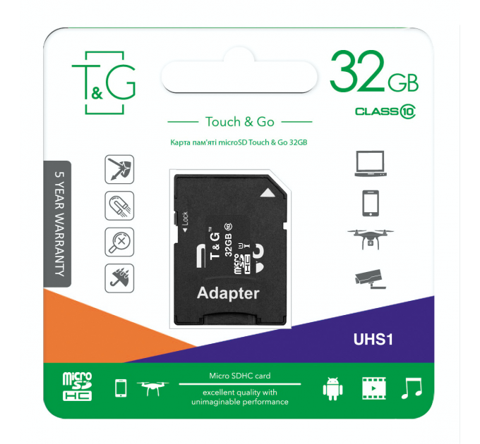 T&G Карта пам`ятi MicroSDHC 32GB UHS-I Class 10 T&G + SD-adapter (TG-32GBSD10U1-01)