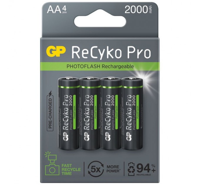 Gp Акумулятори GP Recyko+ Pro Photo Flash 2000 (GP210AAHCF-2APCEB4) AA/HR06 NI-MH 2000 mAh BL 4 шт