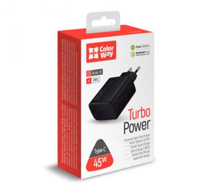 ColorWay Зарядний пристрій ColorWay Power Delivery Port PPS USB Type-C (45W) black (CW-CHS034PD-BK)