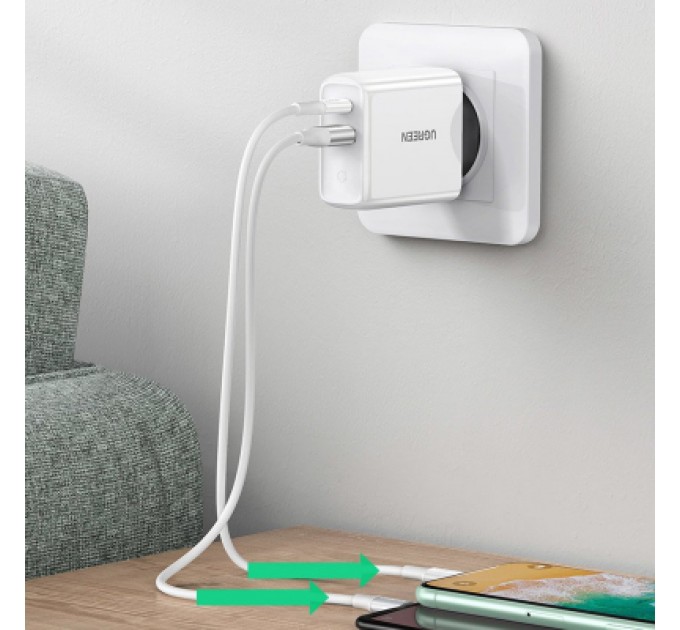 Ugreen Зарядний пристрій Ugreen CD170 36W USB + Type-C Charger (White) (60468)