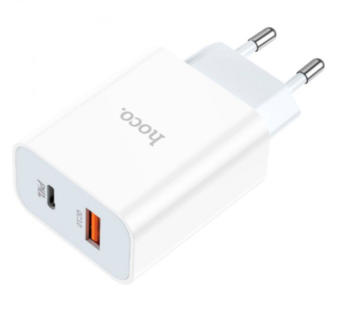 HOCO Зарядний пристрій HOCO C97A 1xUSB-C PD20W + 1xUSB QC3.0 White (6931474766076)