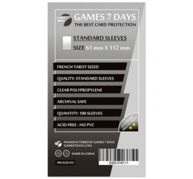 Games7Days Протектор для карт Games7Days 61 х 112 мм, French Tarot, 100 шт (STANDART) (GSD-016111)