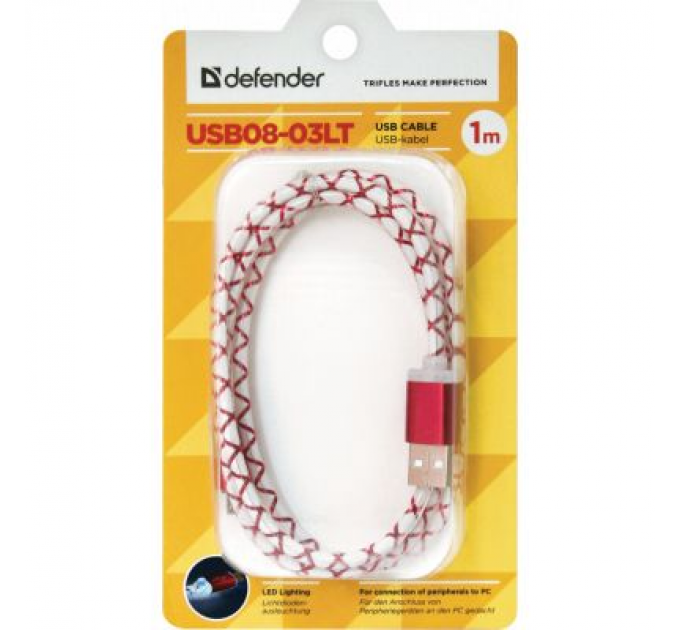 Defender Дата кабель USB08-03LT USB - Micro USB, RedLED backlight, 1m Defender (87556)
