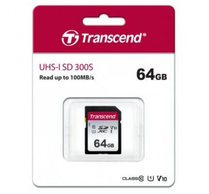 Transcend Карта пам'яті Transcend 64GB SDXC class 10 UHS-I U3 V10 (TS64GSDC300S)